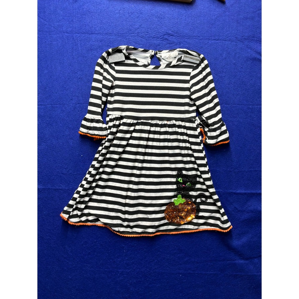 Halloween Girls Rare‎ Editions Cat Pumpkin Stripe Dress 6X Black White Orange
